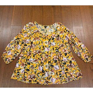 Torrid Yellow Floral Pleated Blouse Shirt Women's 2X